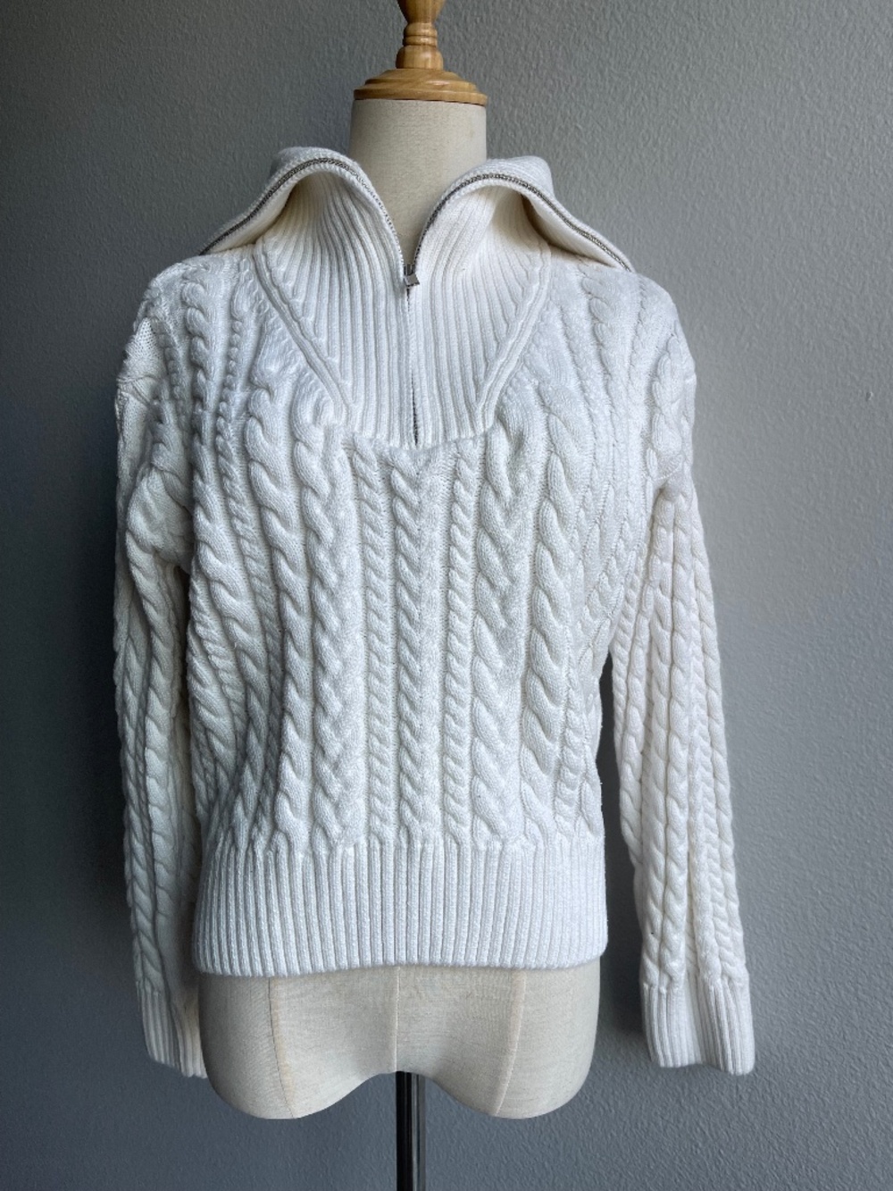 English Factory White Cable Knit Half Zip Sweater Size S